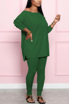 Green Fashion adult Ma'am Street Solid Two Piece Suits pencil Long Sleeve Two Pieces