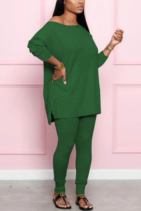 Green Fashion adult Ma'am Street Solid Two Piece Suits pencil Long Sleeve Two Pieces