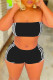 Black Sexy Casual Striped Print Backless Strapless Sleeveless Two Pieces