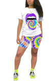 Orange Fashion Active Casual Patchwork Print Tie Dye Straight Short Sleeve Two Pieces