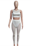White Fashion Sexy Patchwork See-through O Neck Sleeveless Two Pieces