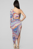 Multi-color Fashion Sexy One Shoulder Long Sleeves one shoulder collar Asymmetrical Knee-Length hollow out Patch