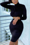 Pink Casual Plush Patchwork Solid Patchwork O Neck Long Sleeve Regular Sleeve Short Two Pieces