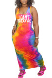 Orange Milk. Fashion Street Pink Orange Tank Sleeveless O neck Pencil Dress Floor-Length Print Dresses