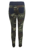 Camouflage Button Fly Sleeveless High Patchwork camouflage Print Hole pencil Pants