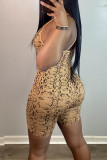 Yellow Sexy Casual Print Backless Spaghetti Strap Skinny Romper