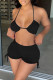 Black Fashion Sexy Solid Backless Halter Sleeveless Two Pieces