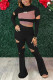 Black Fashion Sexy Patchwork Ripped Hollowed Out O Neck Long Sleeve Two Pieces