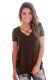 Brown Fashion Casual Regular V-Neck Short Solid Regular Tees & T-shirts