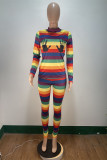 Multicolor Sexy Print O Neck Long Sleeve Two Pieces