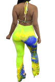 Orange Fashion Casual Print backless Tie Dye Two Piece Suits Loose Sleeveless Two Pieces
