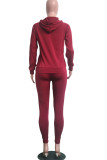 White Casual Letter Print Patchwork Hooded Collar Long Sleeve Two Pieces