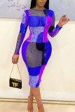 Rose Red Sexy Print Patchwork O Neck Pencil Skirt Dresses