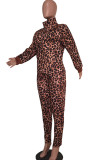Leopard print Casual Patchwork Leopard Print Two Piece Suits pencil Long Sleeve 