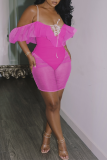 Yellow Sexy Solid Flounce Mesh Swimwears