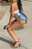 Silver Sexy Solid Flounce Skinny High Waist Pencil Solid Color Bottoms