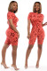 Red Casual Patchwork Print Gradient contrast color pencil Short Sleeve Two Pieces
