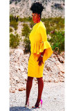 Yellow Fashion Sexy Long Sleeves O neck skirt Solid 