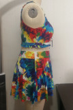 Colour Sexy Print Hollowed Out Patchwork Frenulum V Neck A Line Plus Size Swimwear