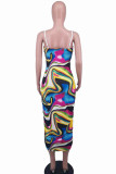 Multicolor Fashion Sexy Print Backless Spaghetti Strap Sleeveless Dress