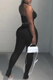 Black Sexy Casual Solid Backless Halter Sleeveless Two Pieces
