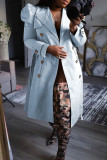 Coffee Casual Solid With Belt Turndown Collar Outerwear