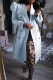 Sky Blue Casual Solid With Belt Turndown Collar Outerwear