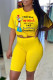 Yellow Fashion Casual Print Basic O Neck Short Sleeve Two Pieces