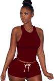 Light Blue knit Sexy Patchwork Two Piece Suits Solid Straight Sleeveless Two-Piece Short Set