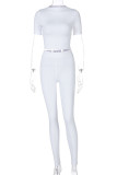 White Casual Solid Patchwork O Neck Long Sleeve Two Pieces