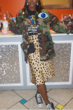 Camouflage Fashion Casual Camouflage Print Sequins Patchwork Turndown Collar Outerwear