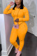 Orange Fashion Casual Adult Solid Pocket Hooded Collar Long Sleeve Regular Sleeve Regular Two Pieces