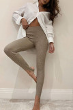 Khaki Sportswear Solid Patchwork Regular High Waist Pencil Bottoms
