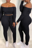 Orange Fashion Casual Solid Backless Off the Shoulder Long Sleeve Two Pieces