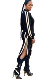 Black Elastic Fly Mid Solid Draped Loose Pants Pants