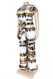 Yellow Fashion Casual Print Basic O Neck Plus Size Two Pieces
