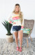 White V Neck Long Sleeve Patchwork Tees & T-shirts