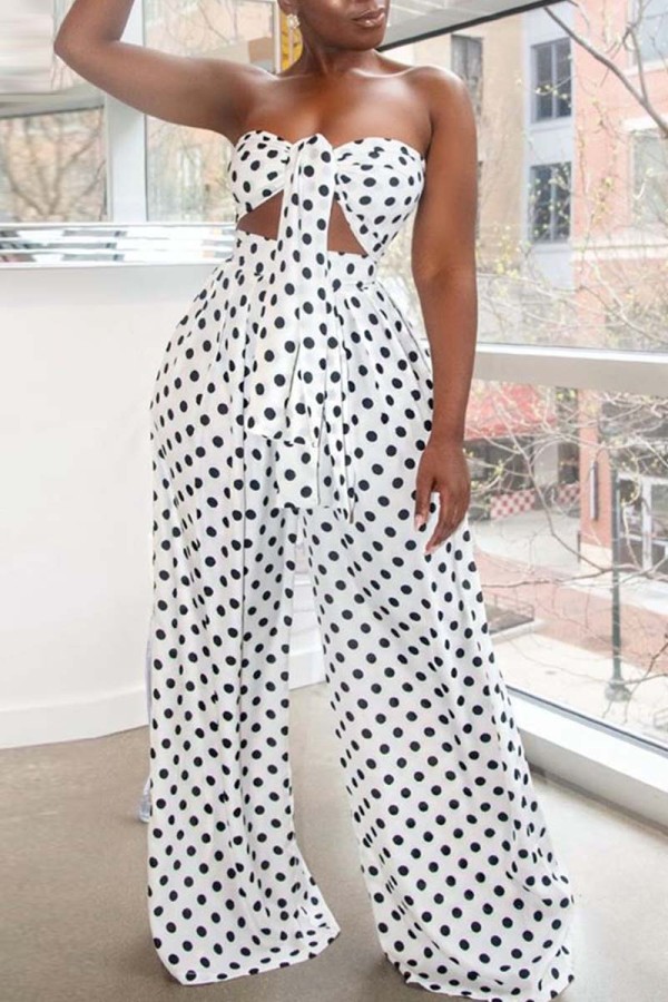 White Fashion Sexy Print Backless Strapless Sleeveless Two Pieces