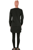 Black Sexy Solid Two Piece Suits Patchwork Beading pencil Long Sleeve Two-piece Pants Set