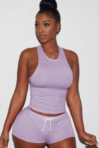 purple knit Sexy Patchwork Two Piece Suits Solid Straight Sleeveless Two-Piece Short Set