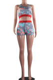 Green Fashion Casual adult Ma'am Patchwork Print Two Piece Suits Straight Sleeveless Two Pieces