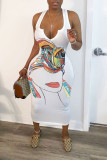 Black OL V Neck Print Pattern Plus Size