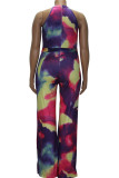 Rainbow color Fashion Sexy adult Ma'am O Neck Print Tie Dye Plus Size 