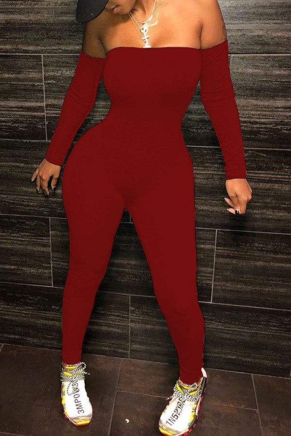 Red Sexy Print Strapless Regular Jumpsuits