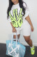 White Fashion Casual adult Ma'am Print Two Piece Suits pencil Half Sleeve Two Pieces