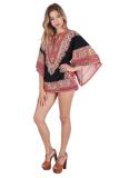 Black Fashion adult Sexy Bat sleeve Half Sleeves O neck Swagger Mini Patchwork Print