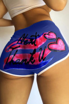 Blue Fashion Casual Letter Print Basic Regular Mid Waist Conventional Positioning Print Bottoms