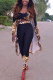 Black Elastic Fly Mid Print Leopard Patchwork pencil Pants Two-piece suit