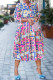 Red Fashion Casual Print Basic V Neck Long Sleeve Dresses