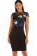 Blue Celebrities Cap Sleeve Short Sleeves O neck Step Skirt Knee-Length Patchwork Print
